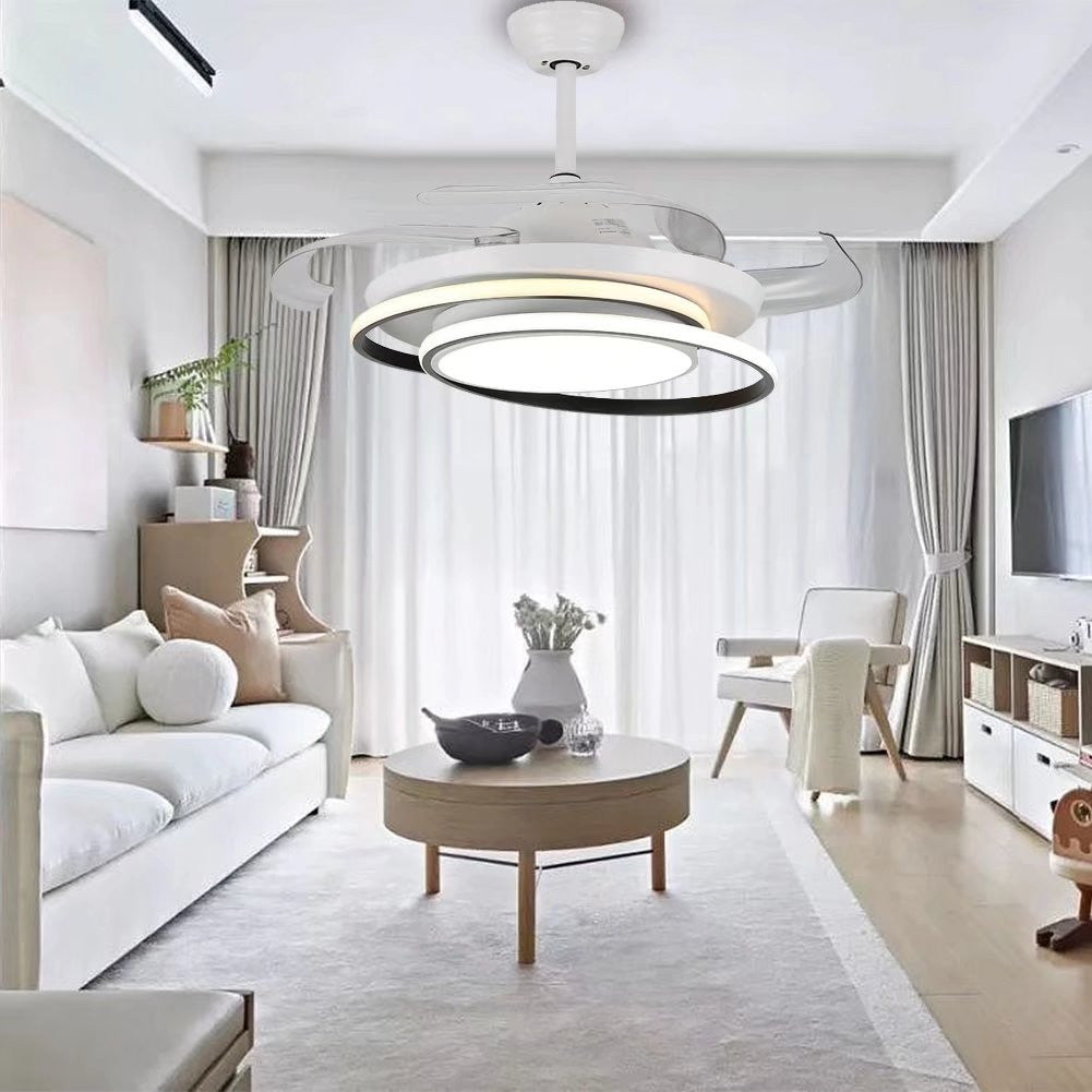 Asymmetric White Ceiling Lamp & Fan