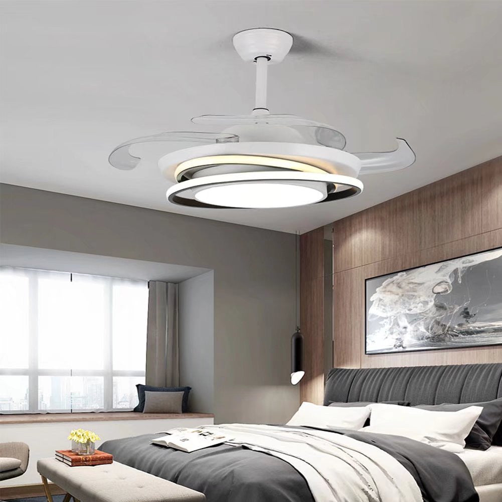Asymmetric White Ceiling Lamp & Fan