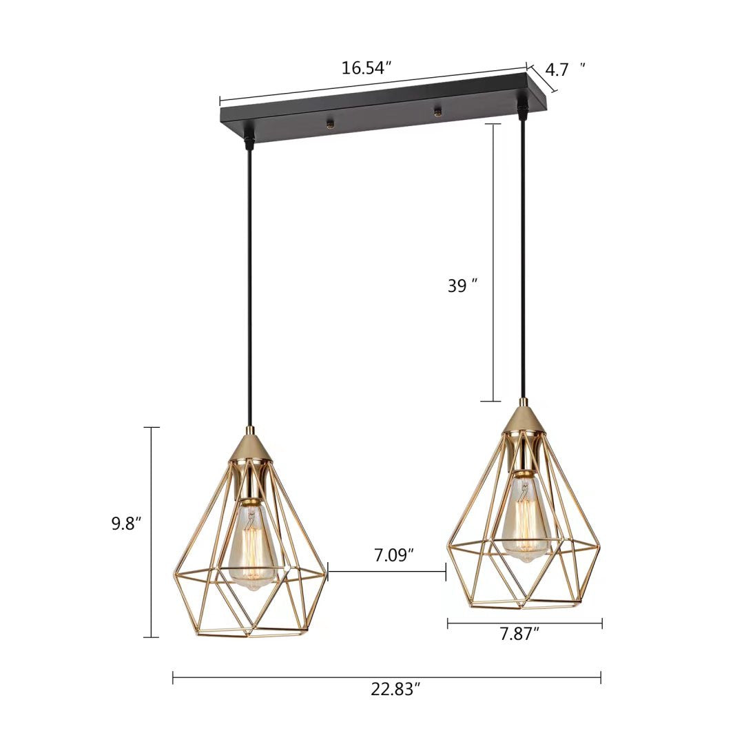 Kitchen Island Geometric 2 Light Iron Flush Ceiling Light
