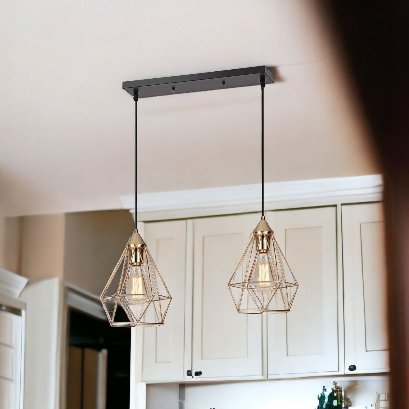 Kitchen Island Geometric 2 Light Iron Flush Ceiling Light