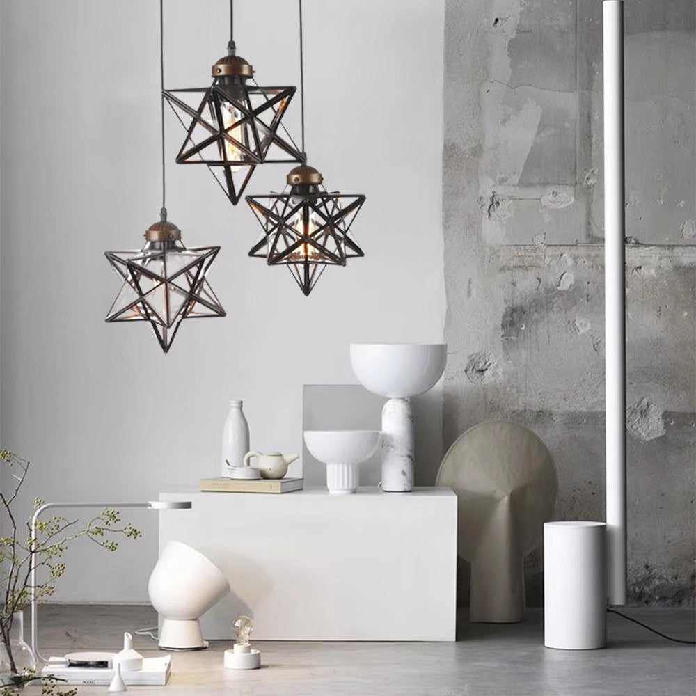 Brown & Glass Star Geometric Hanging Lamp