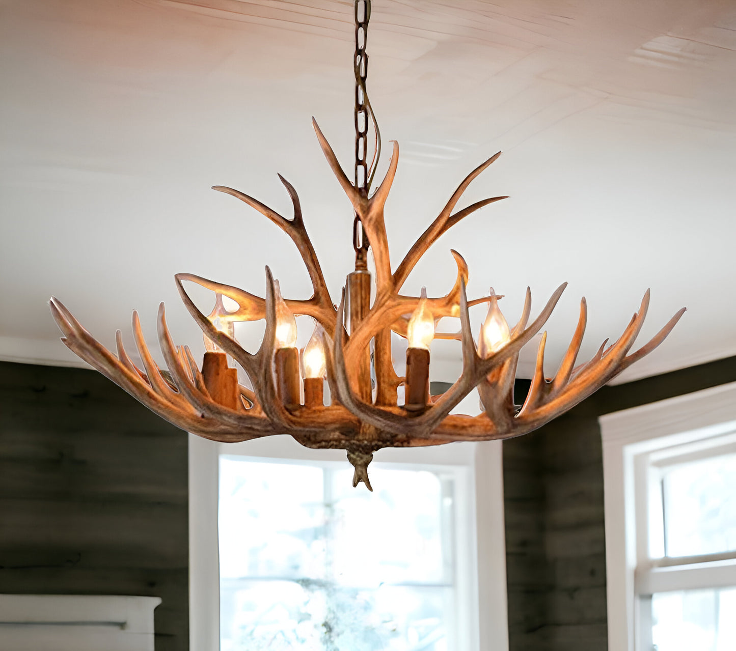 Brown Super Stag Faux Antlers 6 Light Chandelier