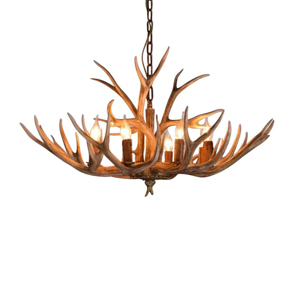 Brown Super Stag Faux Antlers 6 Light Chandelier