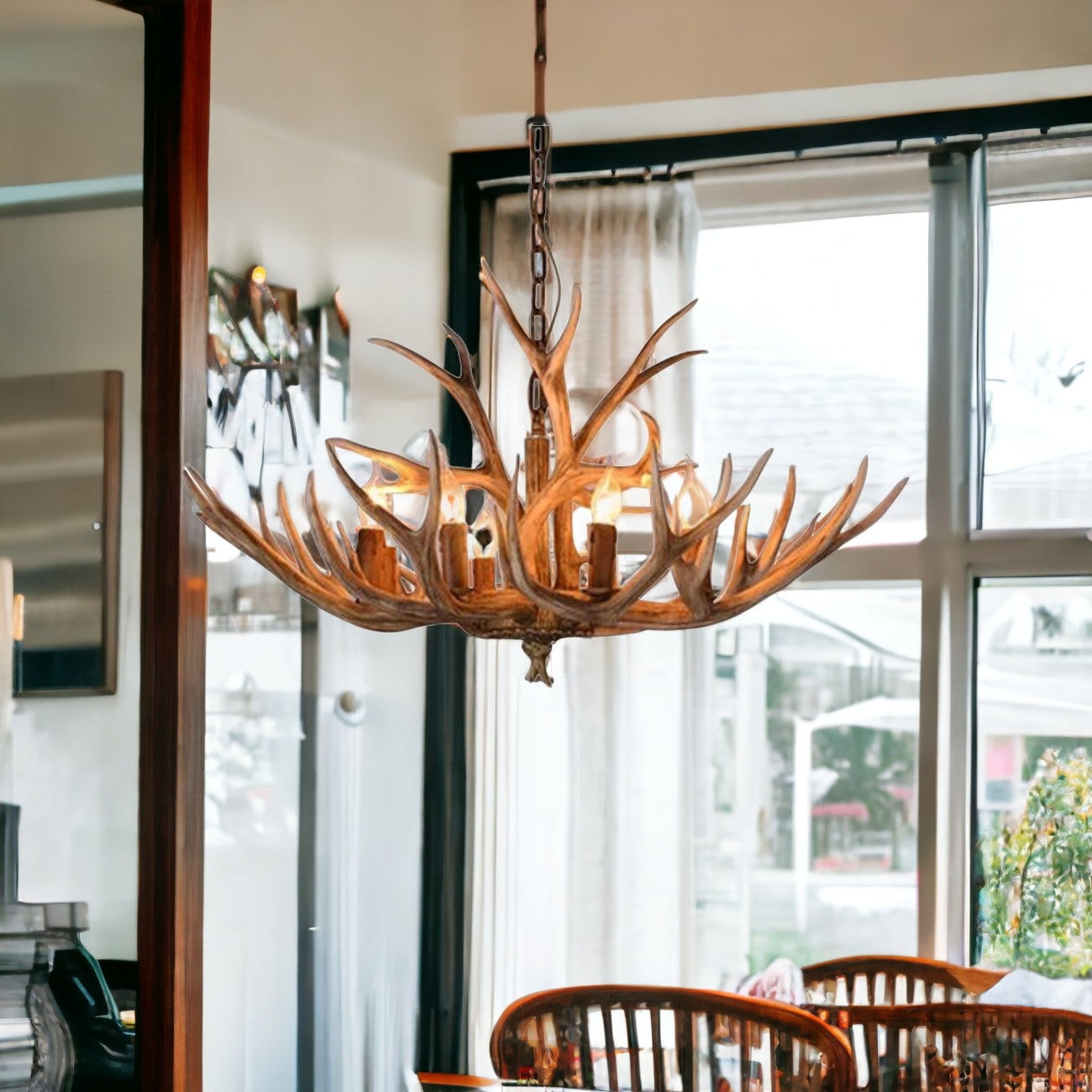 Brown Super Stag Faux Antlers 6 Light Chandelier