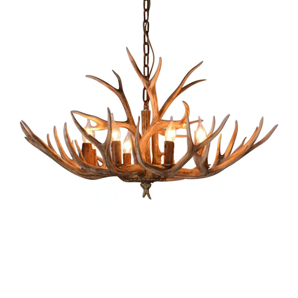 Brown Super Stag Faux Antlers 6 Light Chandelier