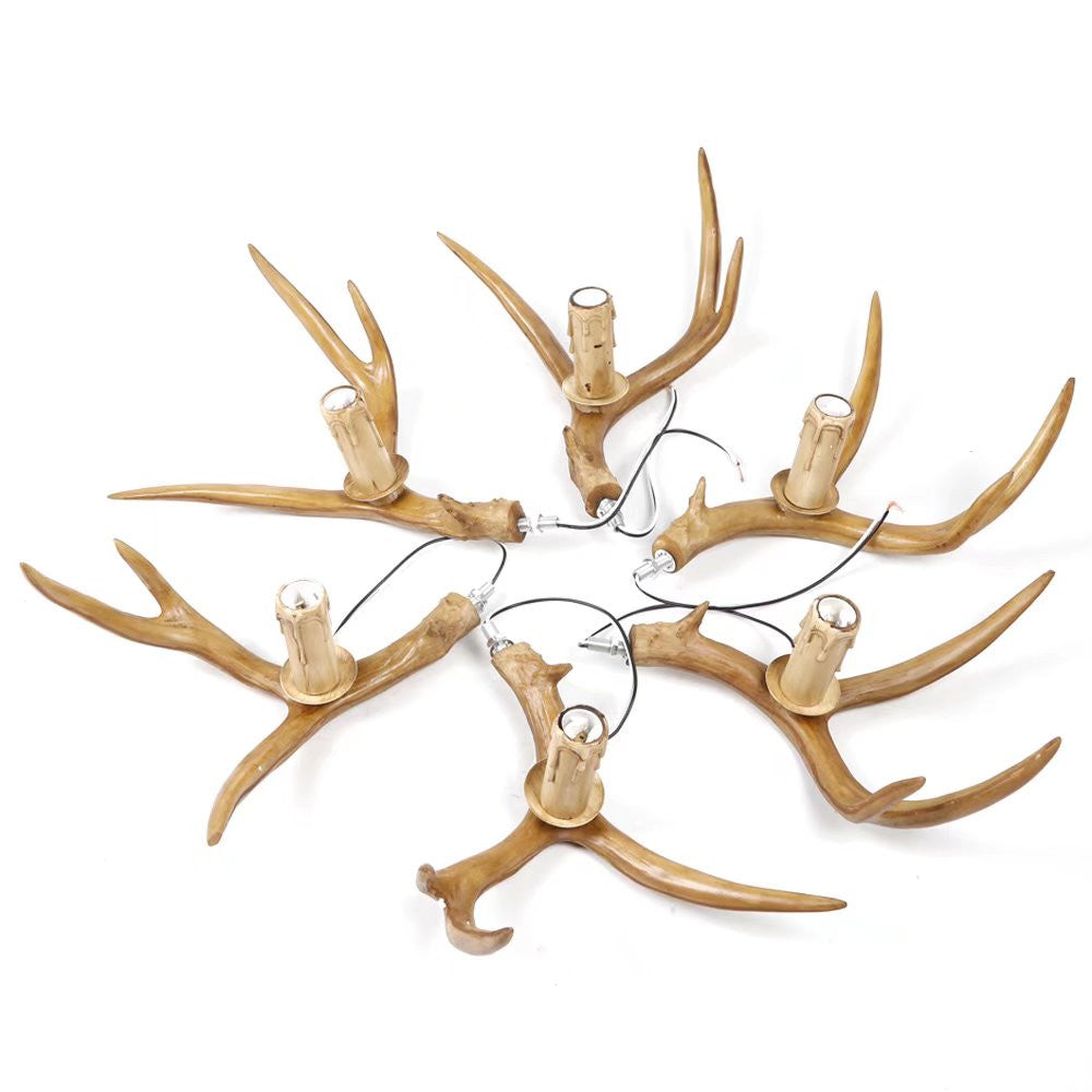 Brown Super Stag Faux Antlers 6 Light Chandelier