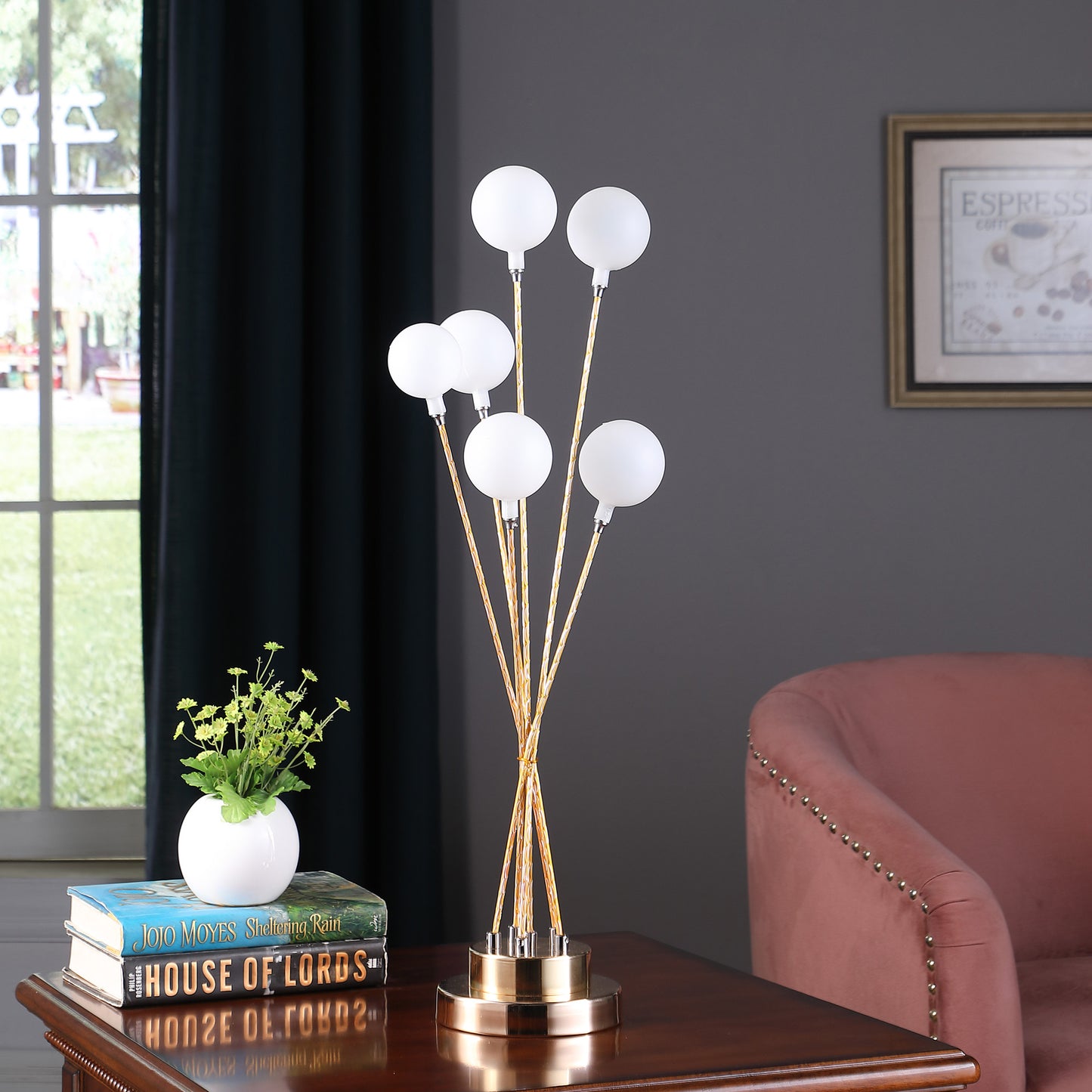 Yellow Gold Six Light Globe Desk or Table Lamp