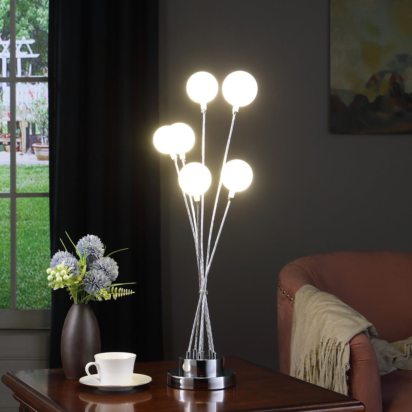 Silver Chrome Six Light Globe Desk or Table Lamp