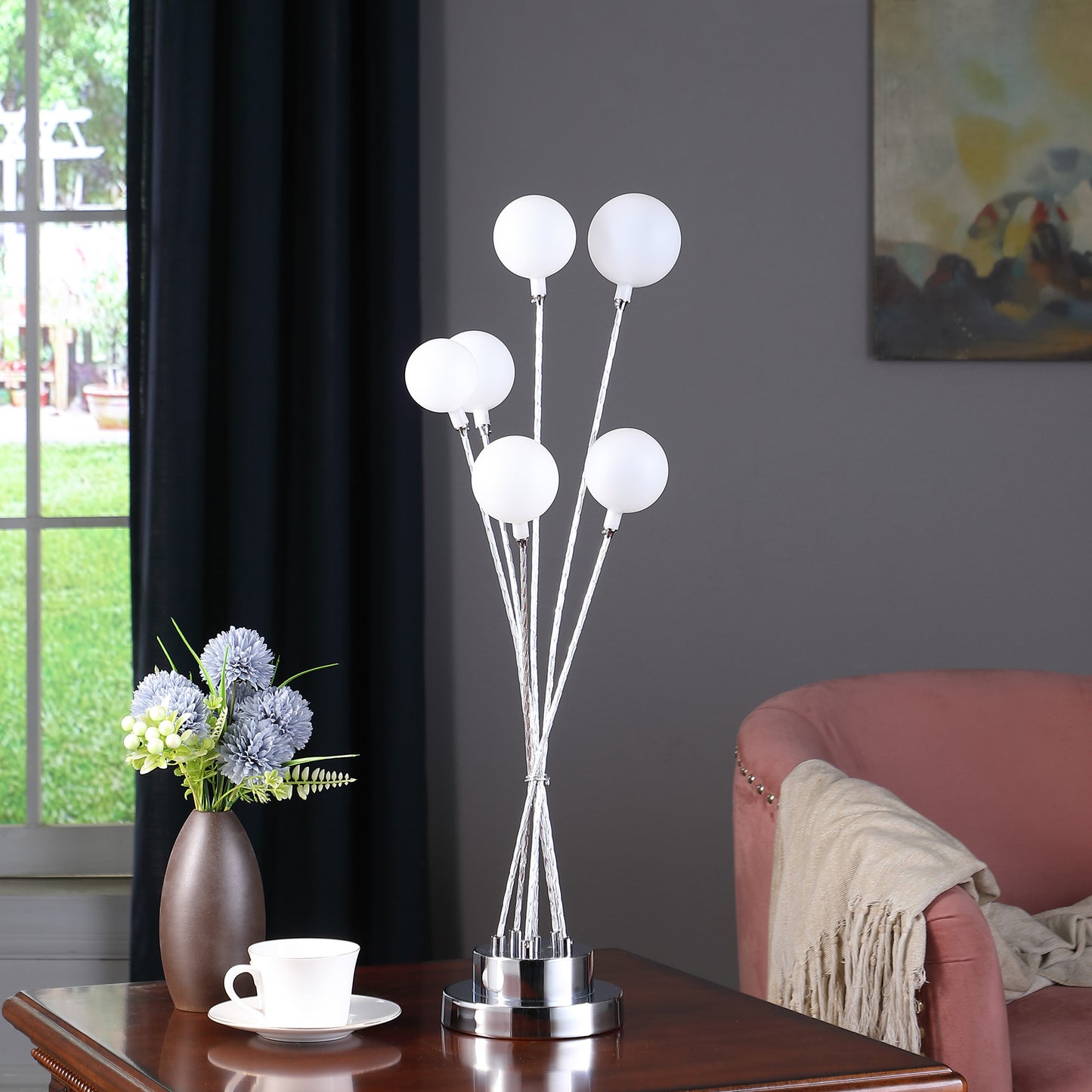 Silver Chrome Six Light Globe Desk or Table Lamp