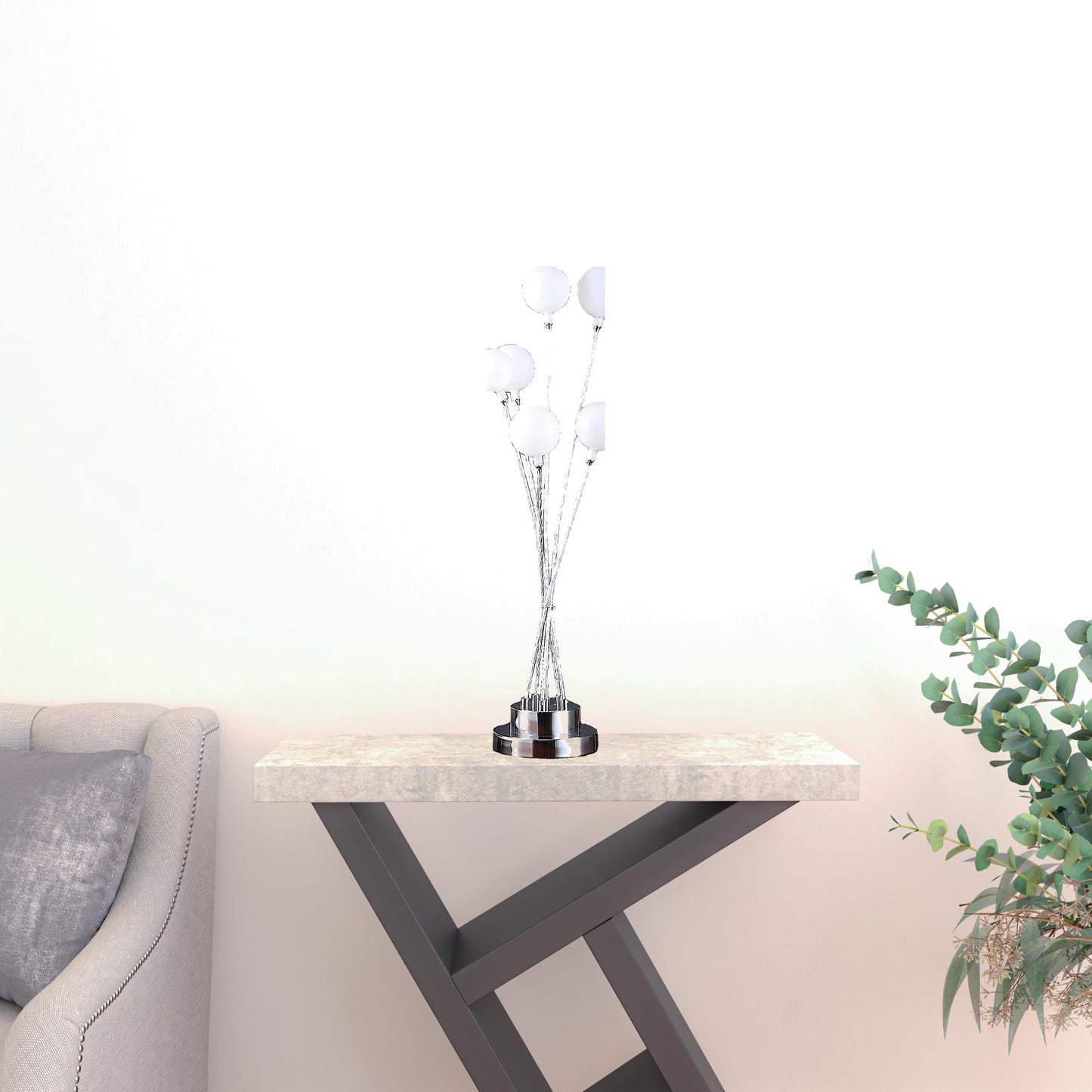 Silver Chrome Six Light Globe Desk or Table Lamp