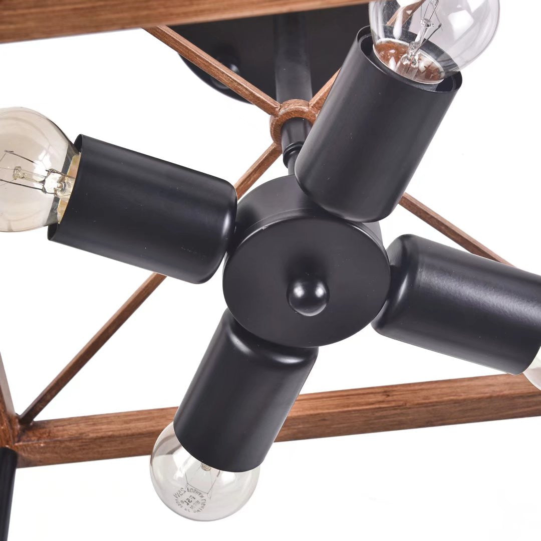 Industrial Wood Square 4 Light Ceiling Fixture