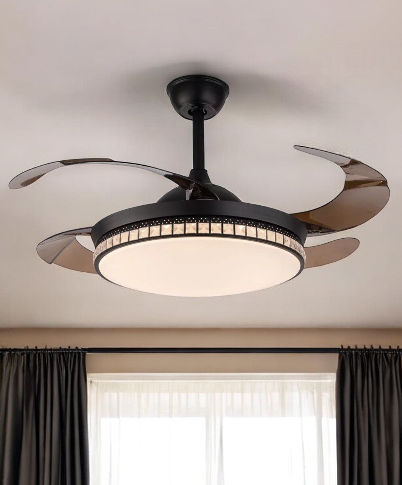 Stylish Black Chandelier w/ Retractable Blades