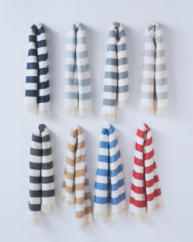 Cream and Stone Slanted Stripe Fringed Throw