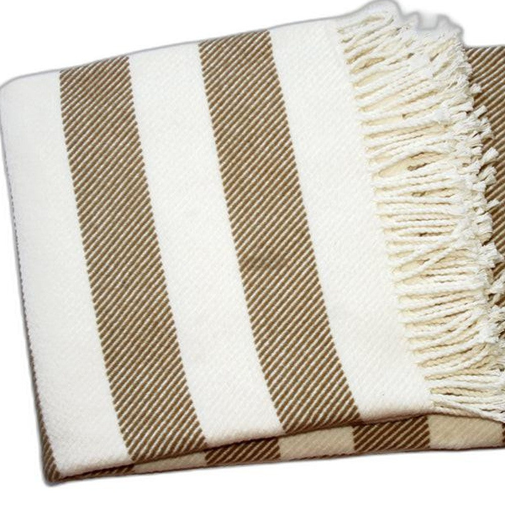 Cream and Stone Slanted Stripe Fringed Throw