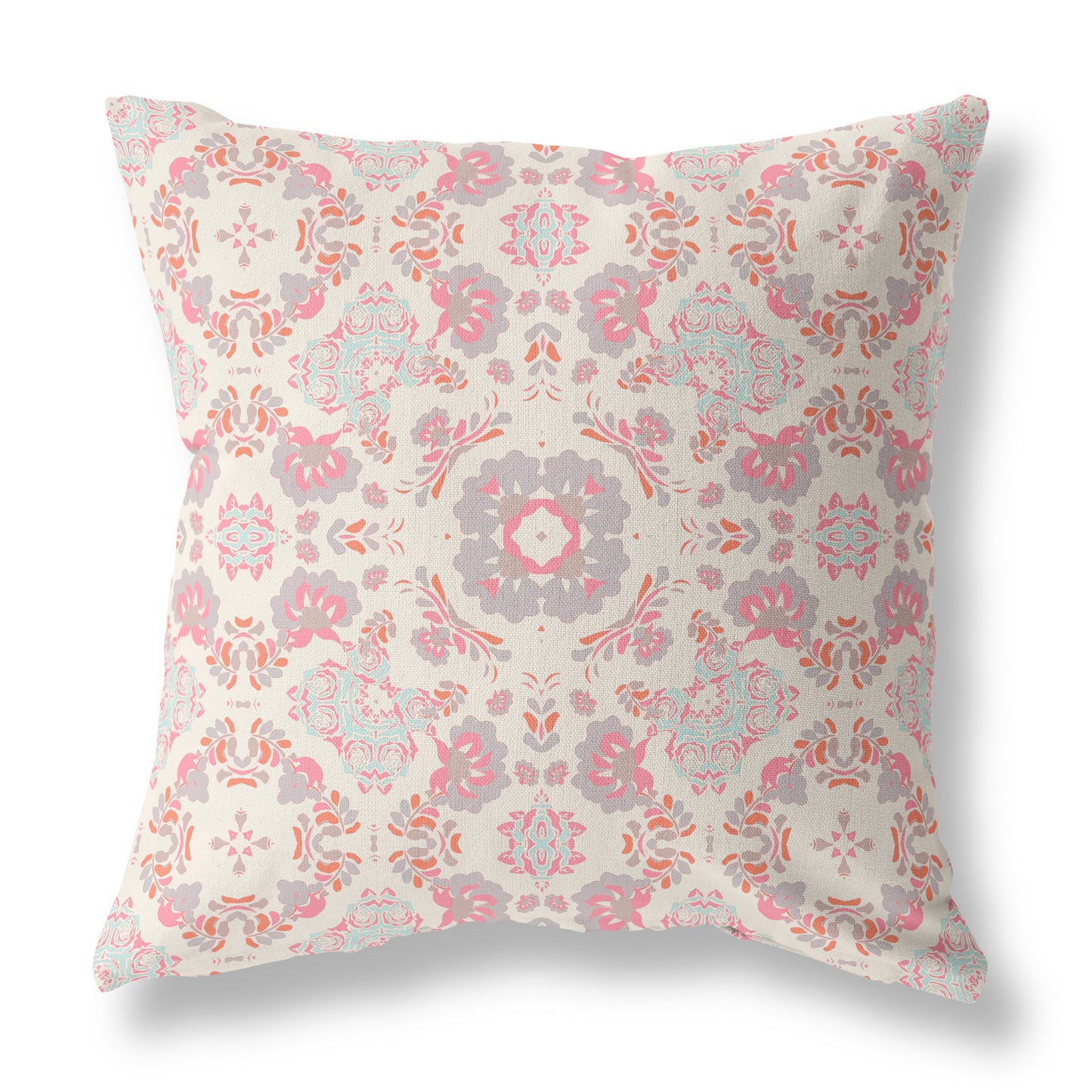Pink & White Floral Suede Pillow