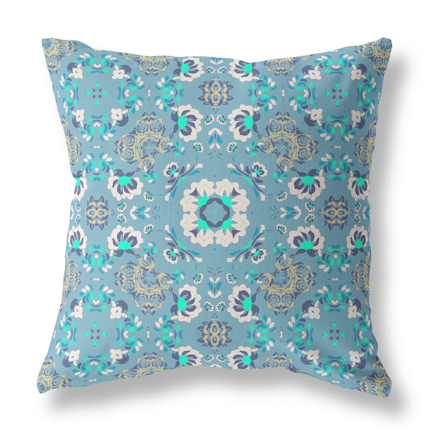 Light Blue Floral Suede Pillow