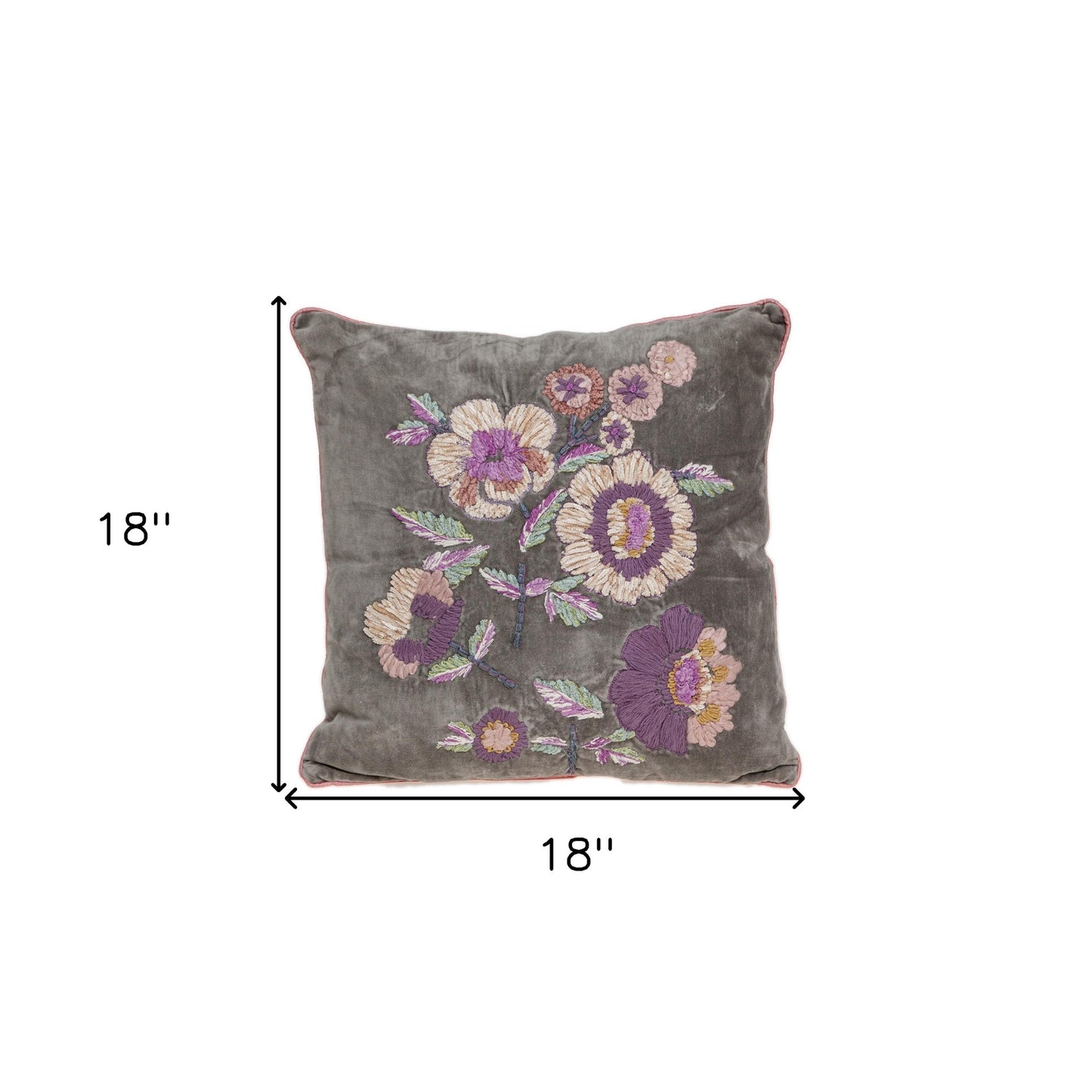 Taupe & Purple Cotton Pillow w/ Embroidery