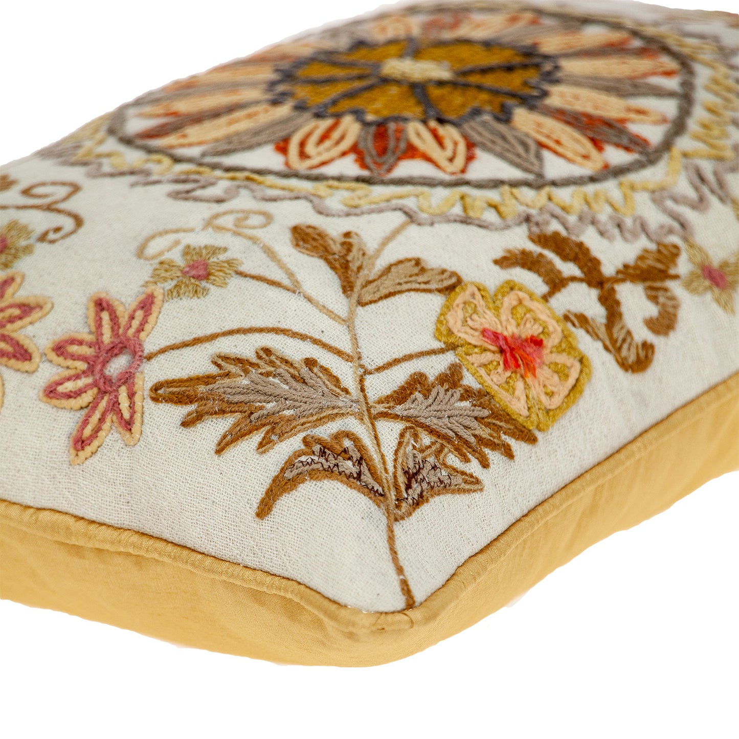 Beige Cotton Pillow w/ Embroidery