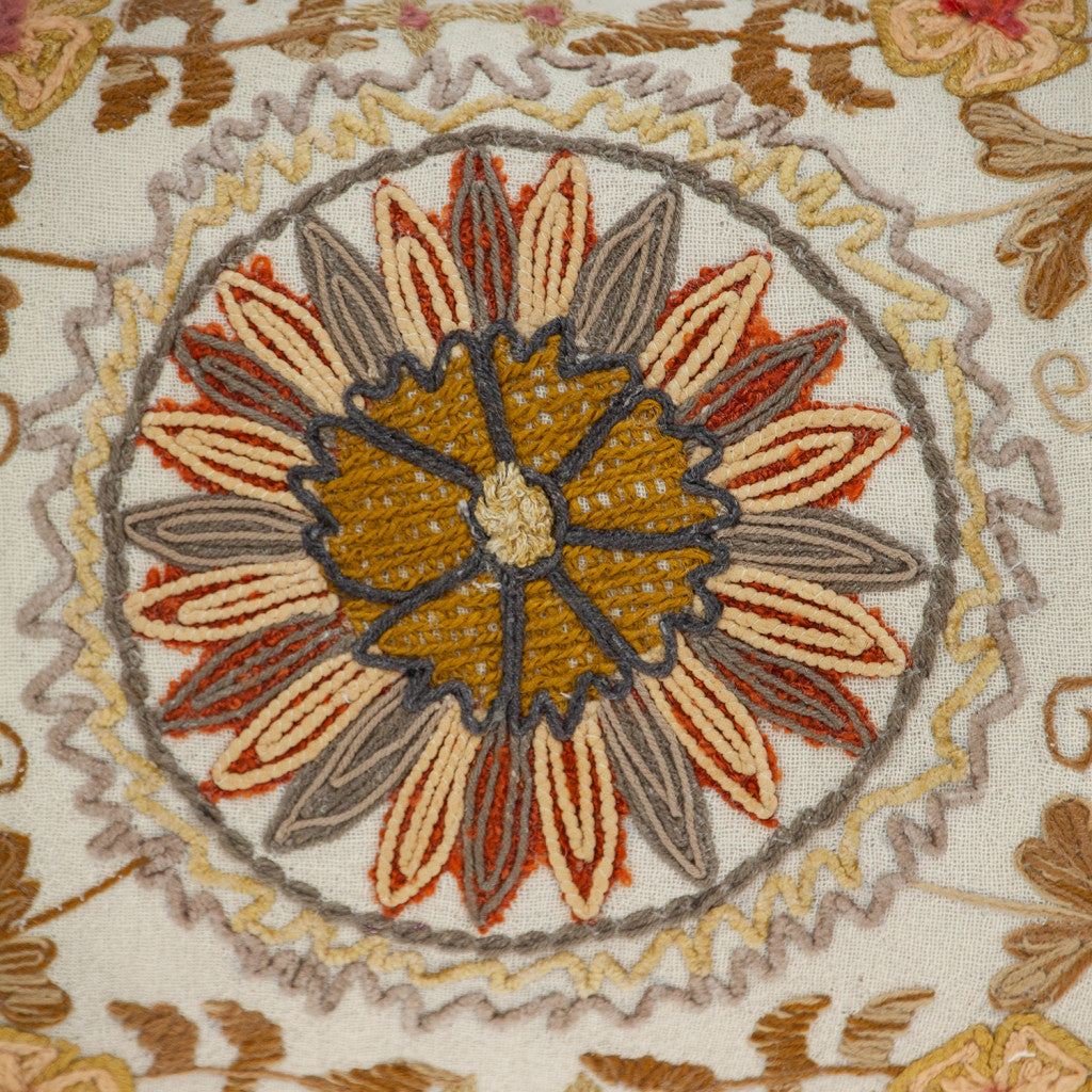 Beige Cotton Pillow w/ Embroidery