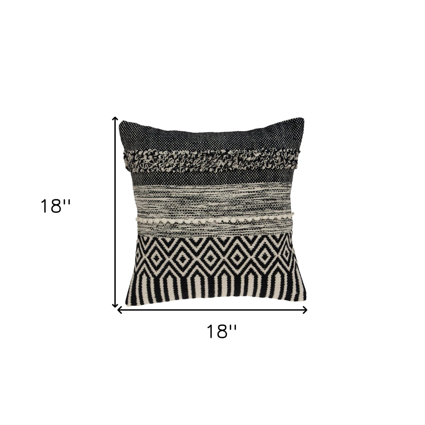 Beige & Black Cotton Pillow w/ Embroidery