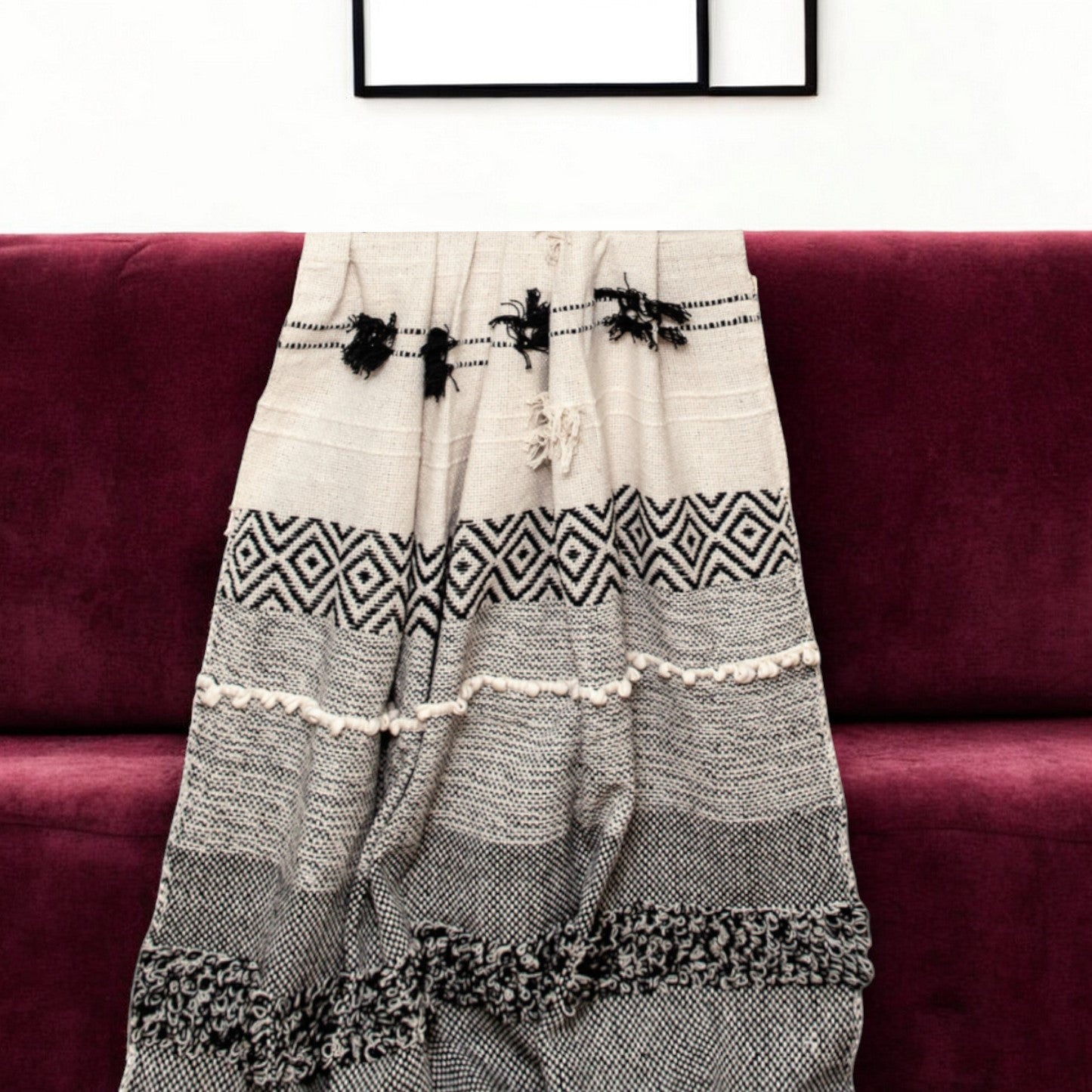 Boho Beige and Black Handloom Weave Throw