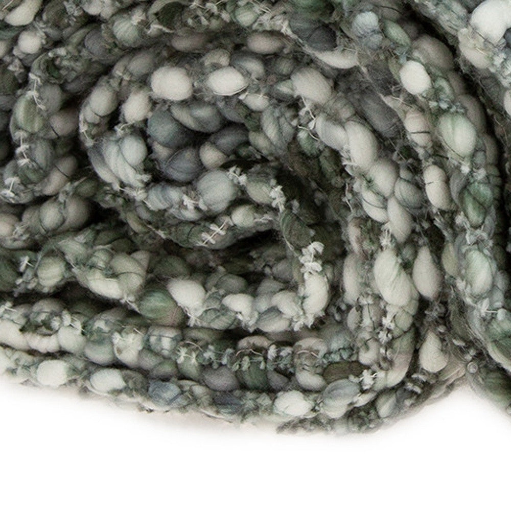Green & White Knitted Throw w/ Fringe
