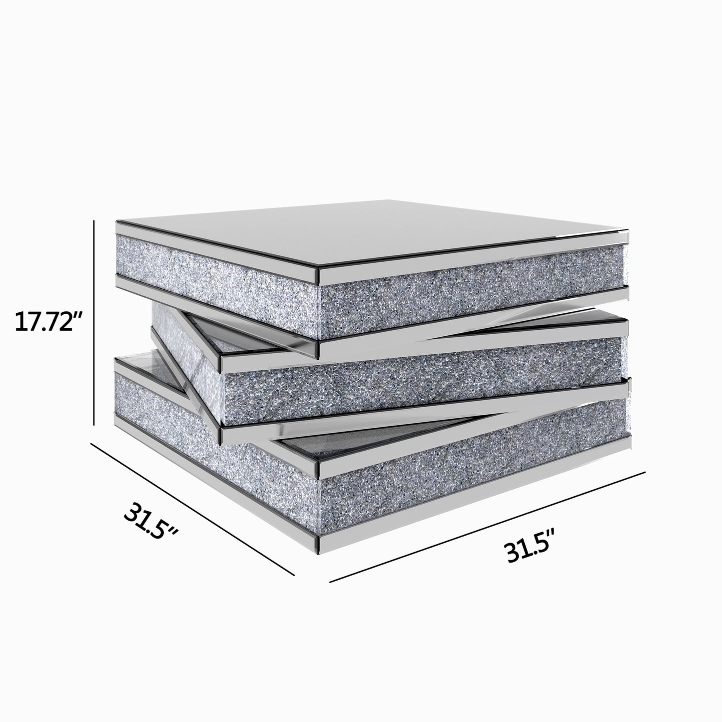 Rubik's Bling Silver Mirror & Faux Crystals Coffee Table