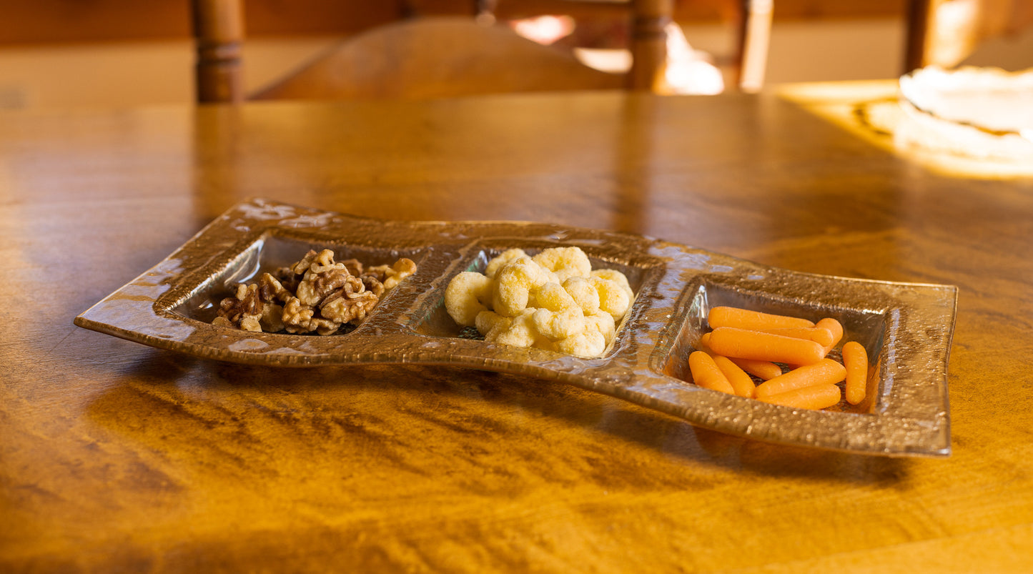 Clear And Gold Rectangular Handmade Divided Serving Dish
