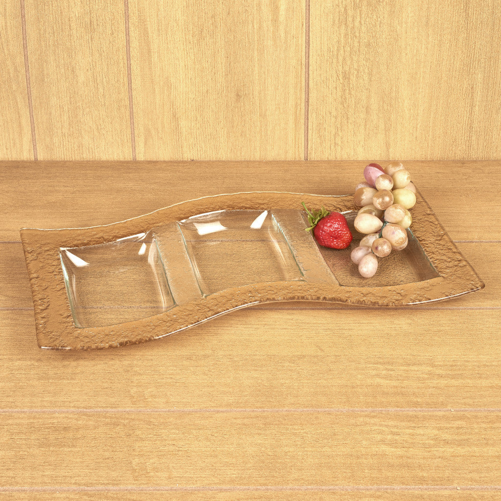 Clear And Gold Rectangular Handmade Divided Serving Dish