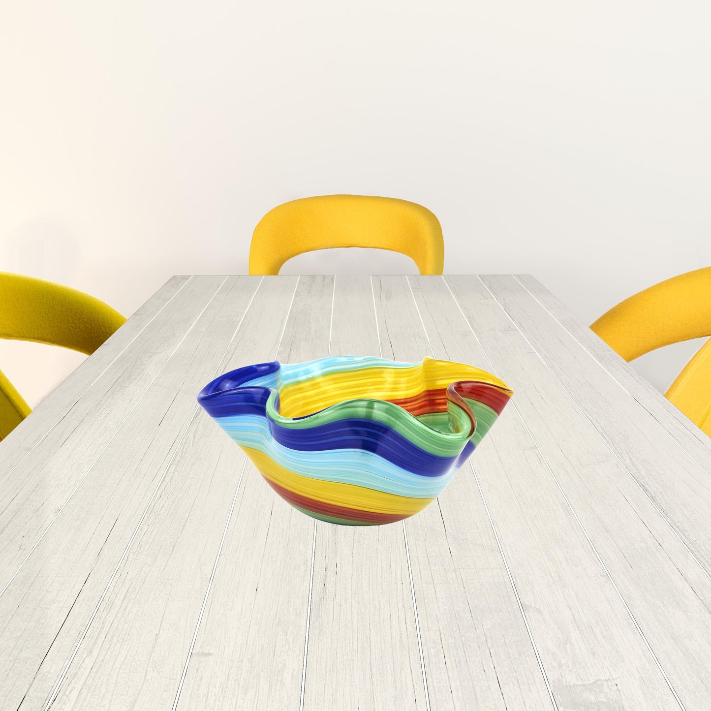 Rainbow Murano Glass Wavy Serving Bowl
