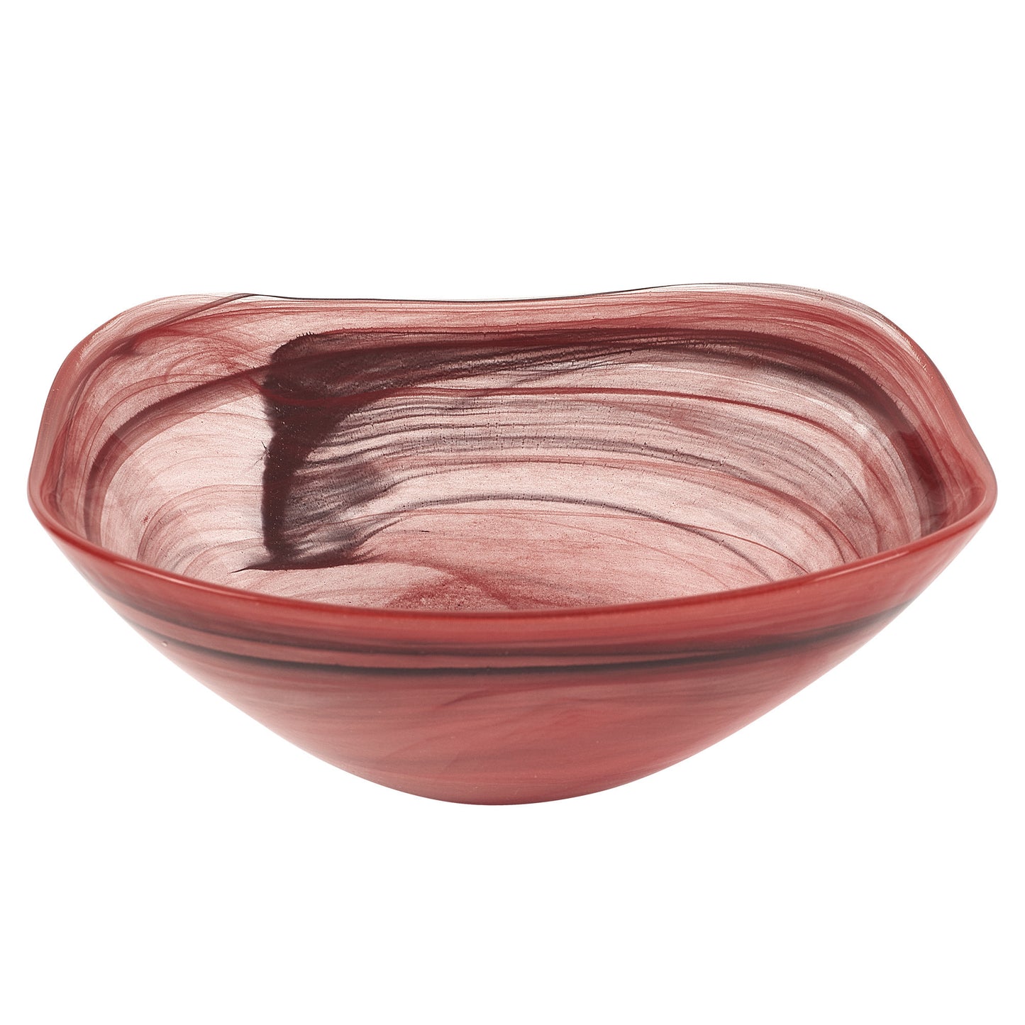 Red And White Glass Square Salad Bowl