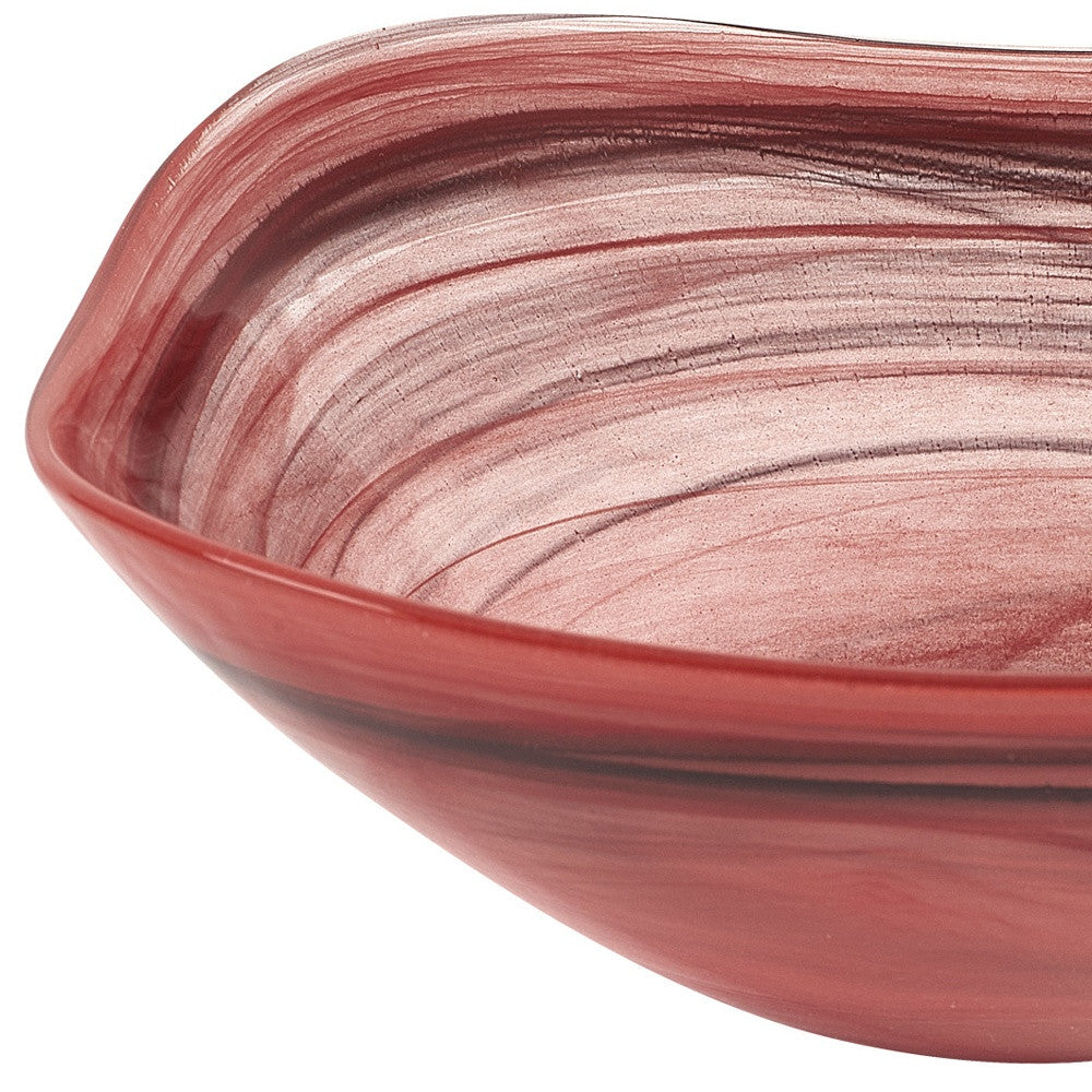 Red And White Glass Square Salad Bowl