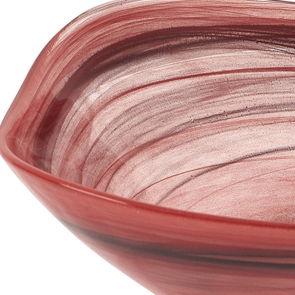 Red And White Glass Square Salad Bowl