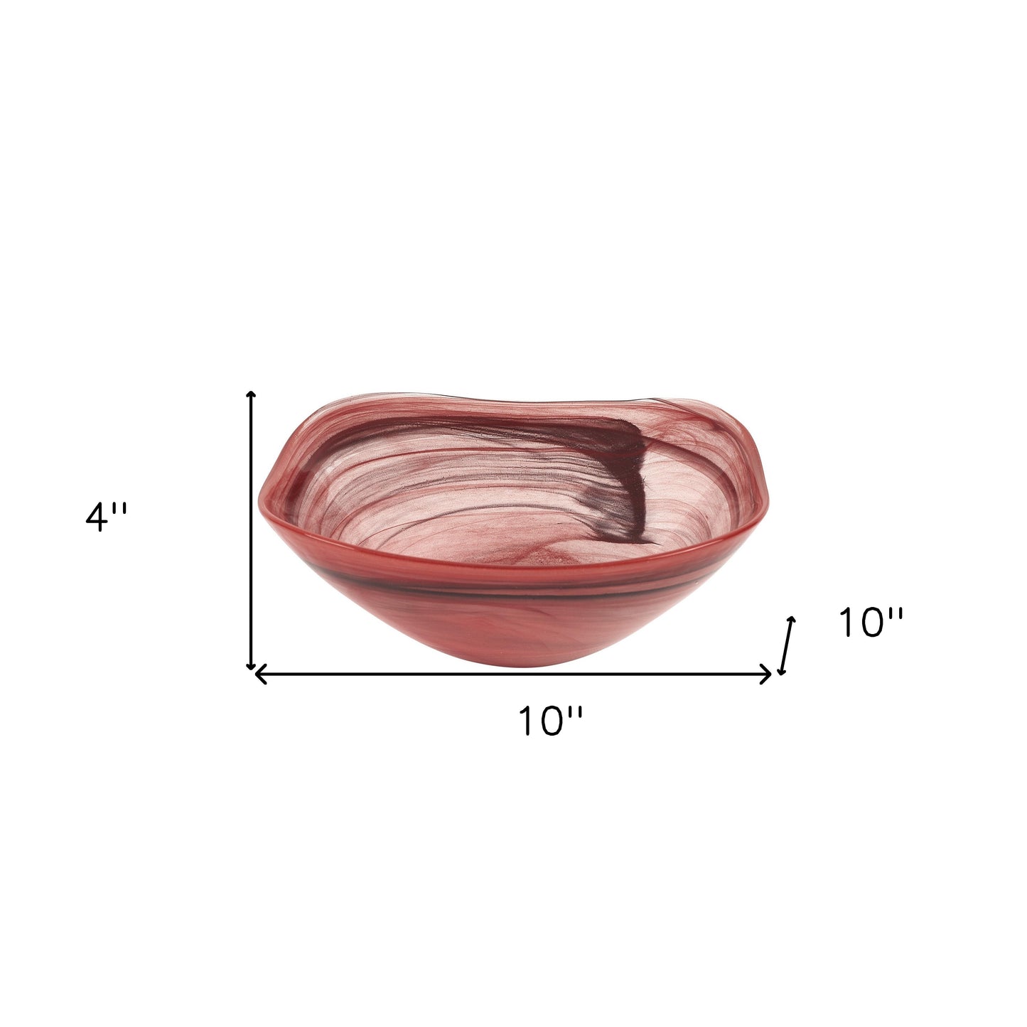 Red And White Glass Square Salad Bowl