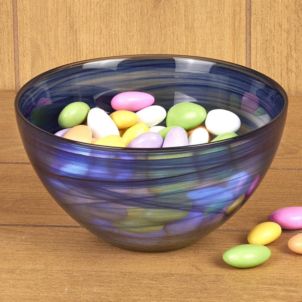 Cobalt And White Glass Round Candy or Nut Bowl