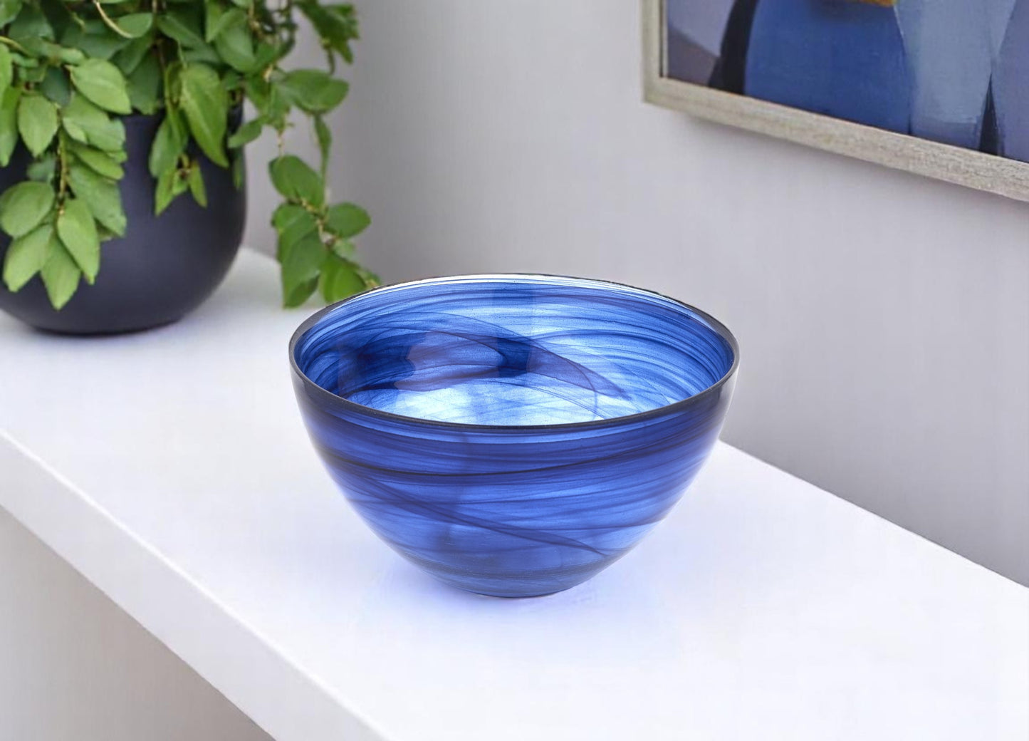 Cobalt And White Glass Round Candy or Nut Bowl