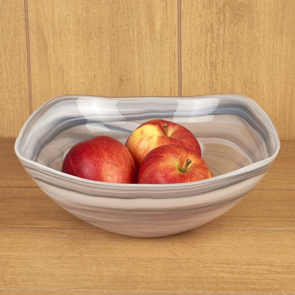 Gray And White Glass Square Salad Bowl