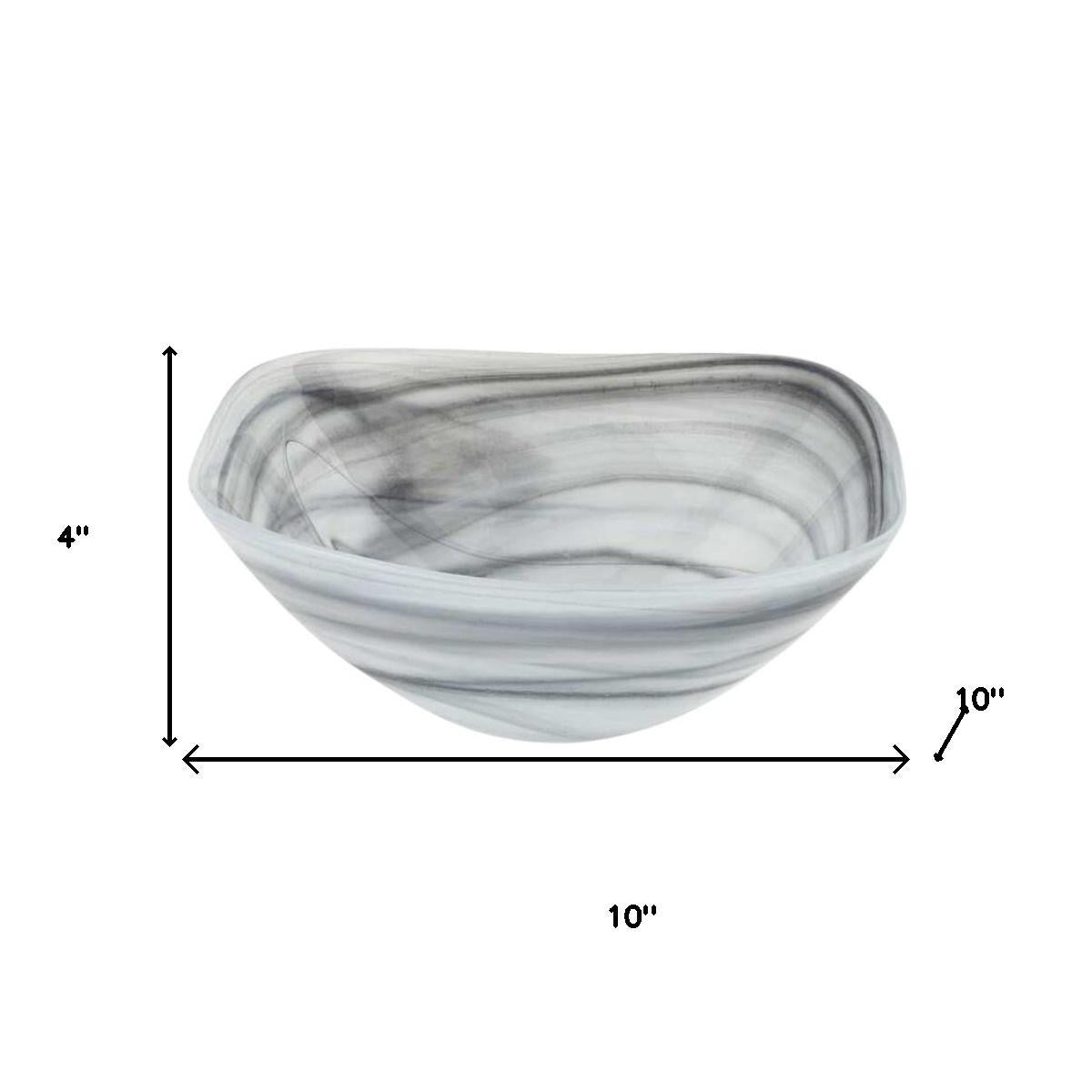 Gray And White Glass Square Salad Bowl