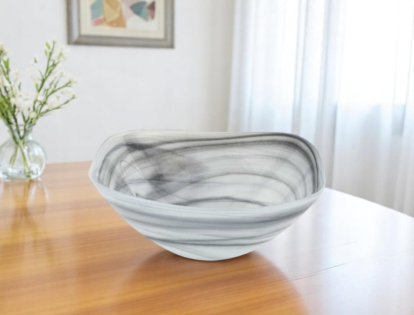 Gray And White Glass Square Salad Bowl
