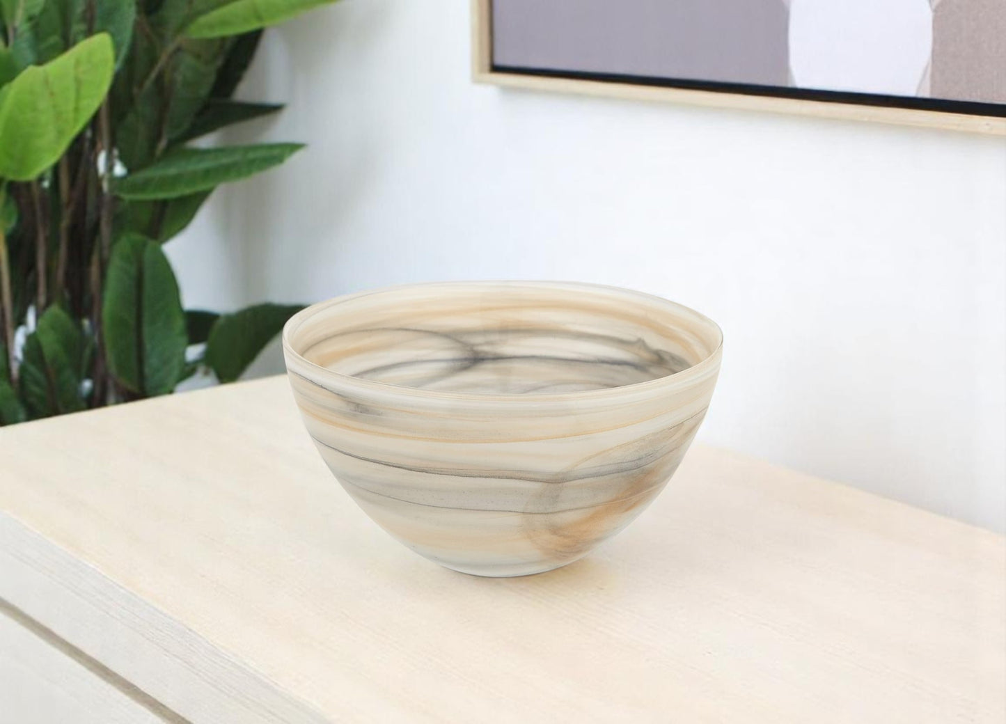 Taupe And White Glass Round Candy or Nut Bowl