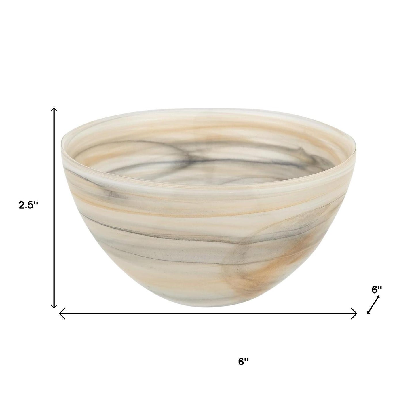 Taupe And White Glass Round Candy or Nut Bowl