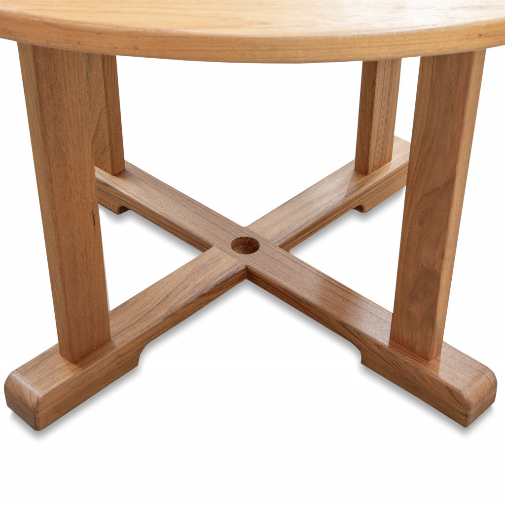 Brown Round Solid Teak Wood Dining Table