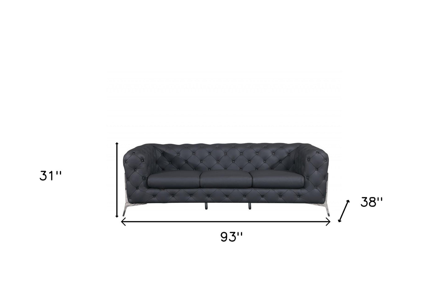 Dark Gray Italian Leather Chesterfield Sofa With Silver Legs