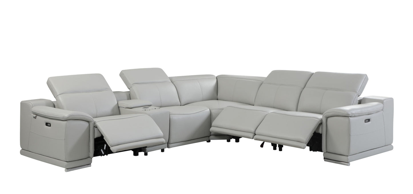 Light Gray Italian Leather U Shaped 6 Piece Sectional w/ Console