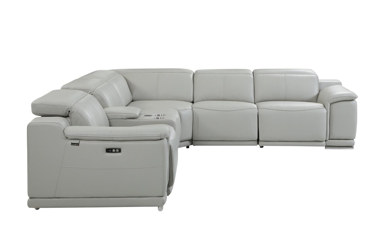 Light Gray Italian Leather U Shaped 6 Piece Sectional w/ Console