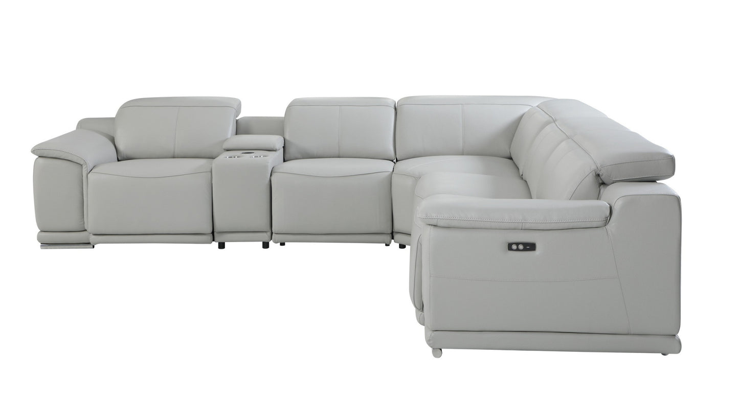 Light Gray Italian Leather U Shaped 6 Piece Sectional w/ Console