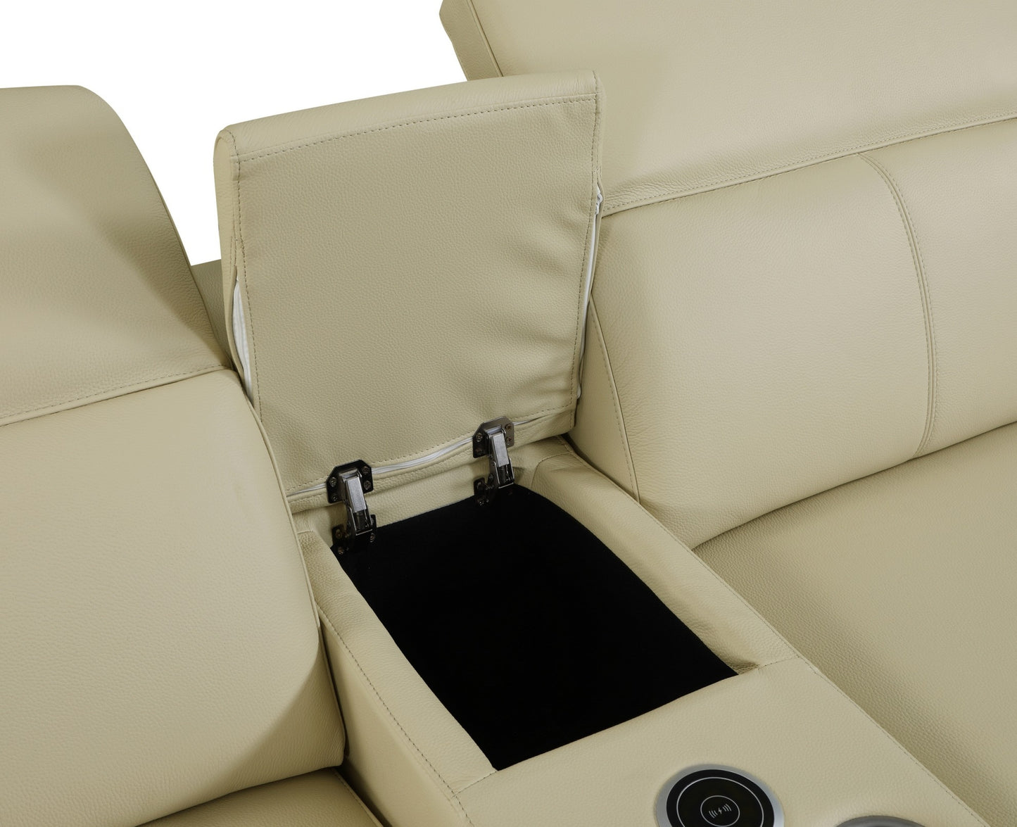 Beige Italian Leather U Shaped 8 Piece Sectional w/ Console