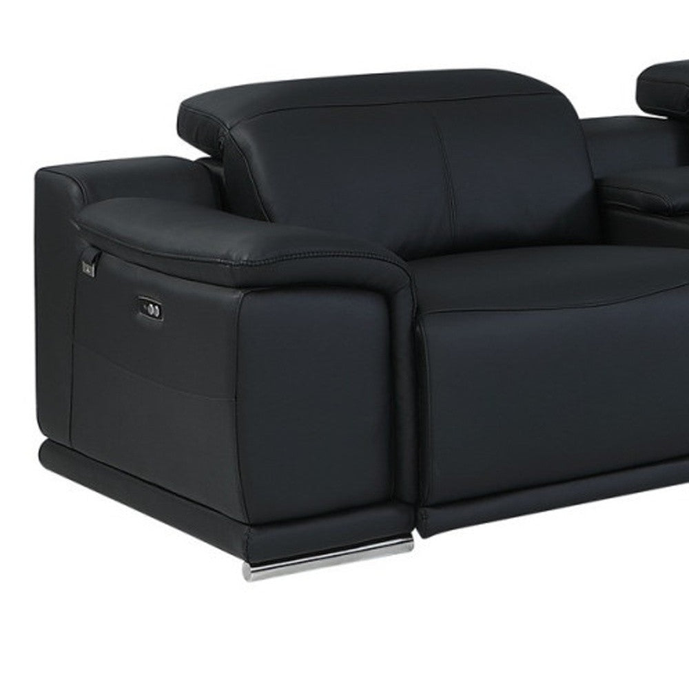 Black Italian Leather U Shaped 8 Piece Sectional w/ Console