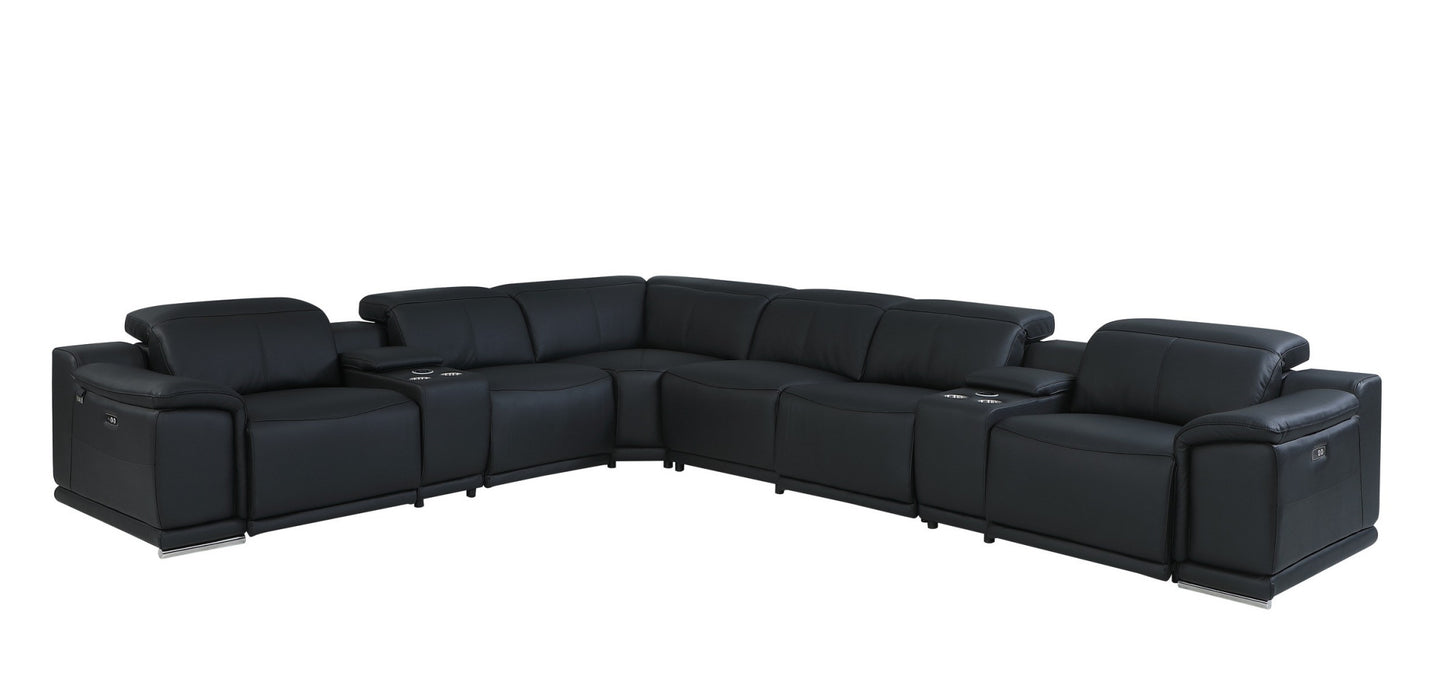 Black Italian Leather U Shaped 8 Piece Sectional w/ Console