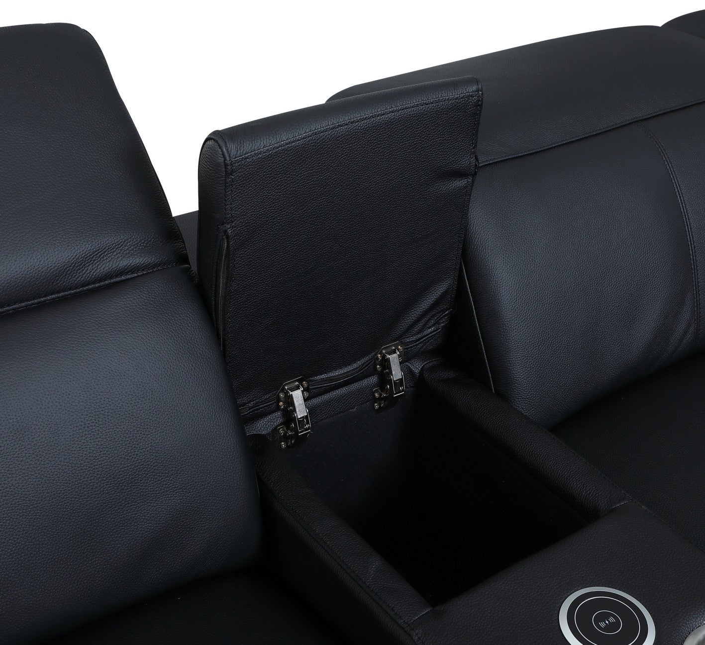 Black Italian Leather U Shaped 8 Piece Sectional w/ Console